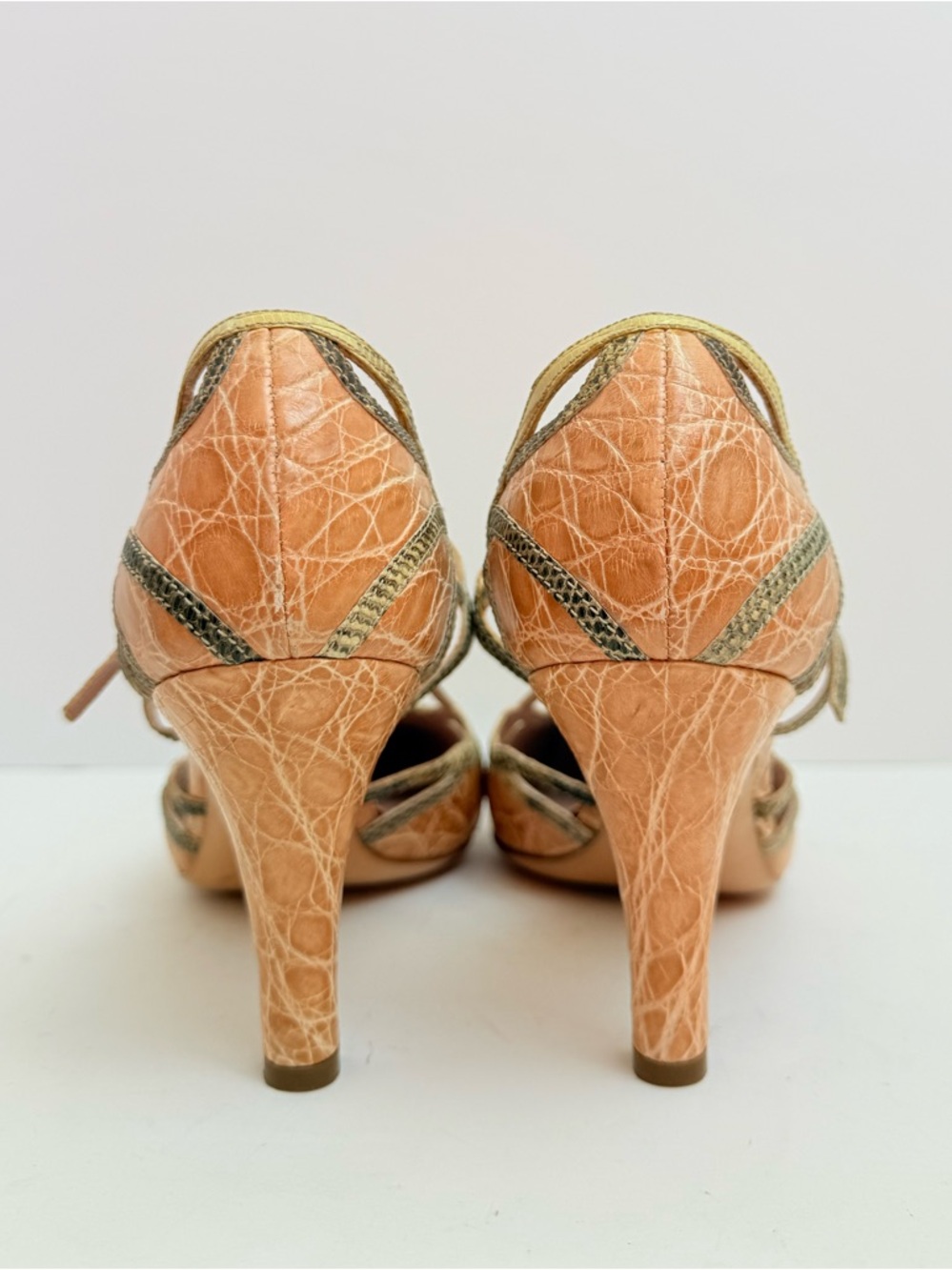 Prada Archive Exotic Crocodile embossed snakeskin trim Square Toe Sandals EU39.5 - Picture 4 of 10